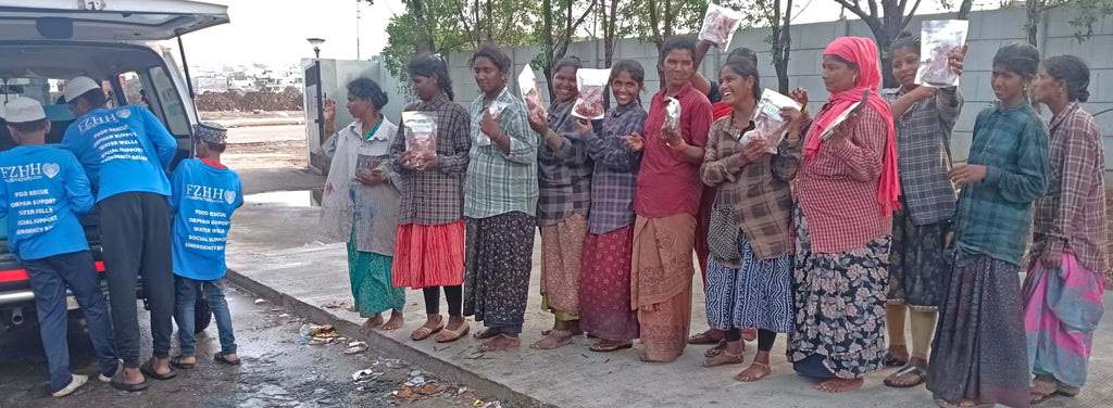 Hyderabad, India - Participating in Our Holy Qurbani Program & Mobile Food Rescue Programs by Processing, Packaging & Distributing Holy Qurbani Meat from 40+ Holy Qurbans to 600+ Homeless & Less Privileged Families