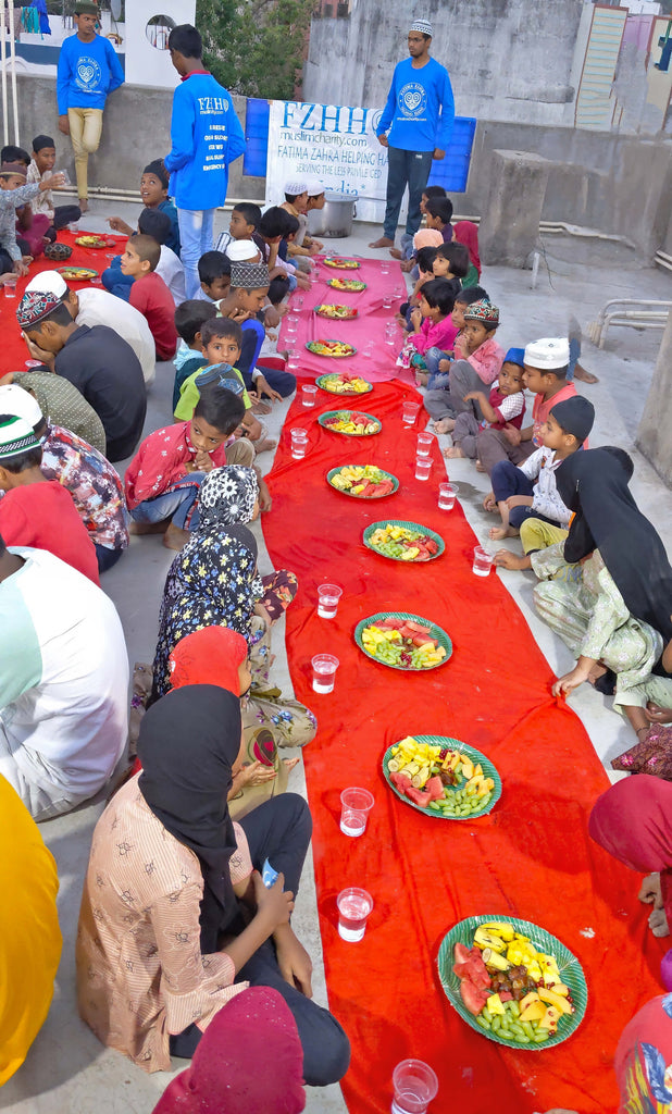 Hyderabad, India - Participating in Month of Ramadan Appeal Program & Mobile Food Rescue Program by Serving Complete Iftari Meals with Fresh Fruits, Hot Dinners & Cold Drinks to 170+ Less Privileged Children